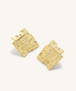 Alternative view of Cosmos Combination Earrings - 18ct Gold Plated & White Zircon