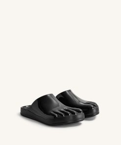 Alternative view of Hayley Toe Model Flat Mules - Black