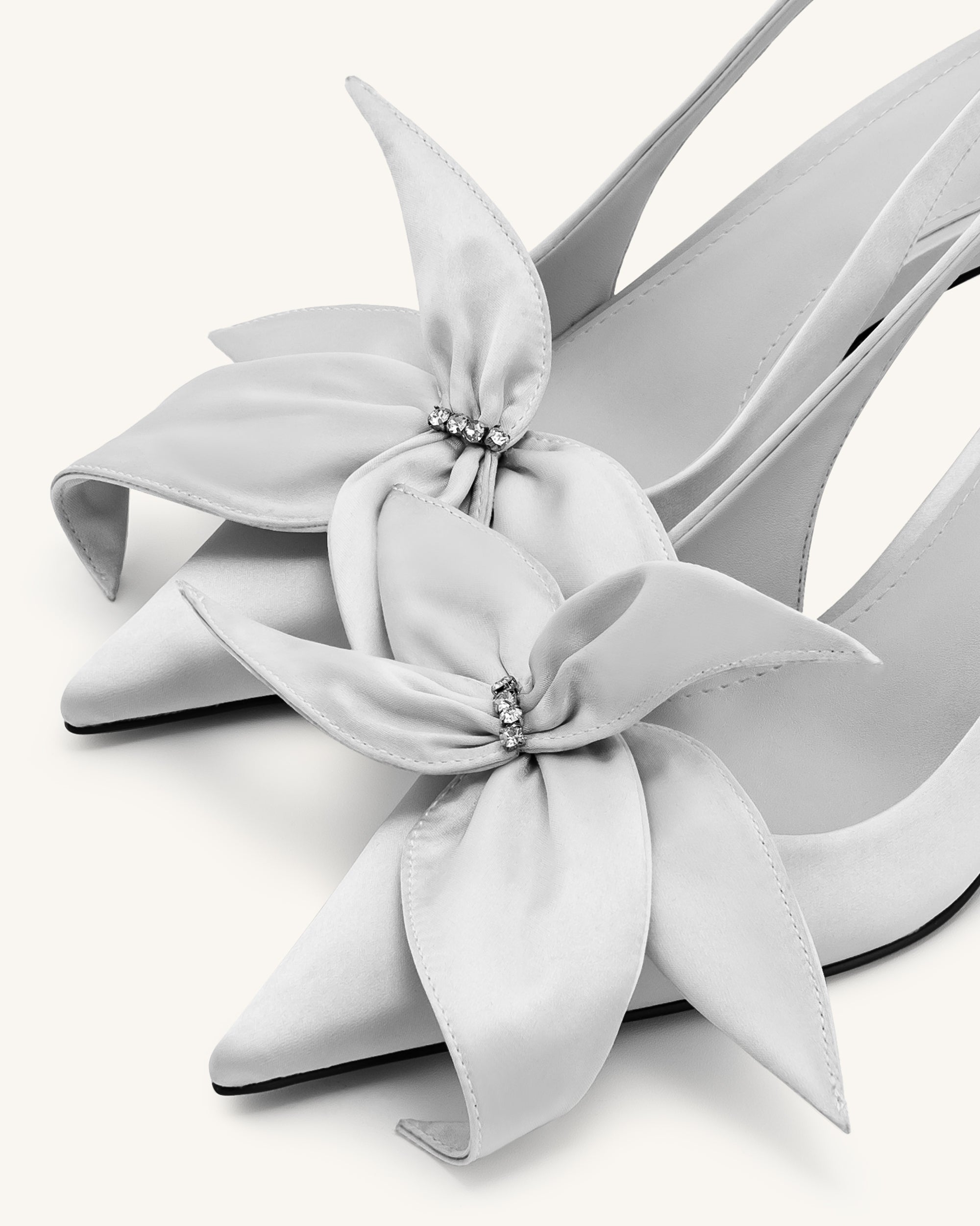 Queena Floral Appliques Slingback Pumps - Silver - Image 6