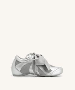Rosie Metallic Bow Tie Low Top Sneakers - Silver