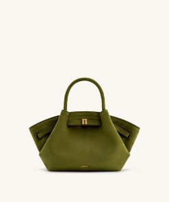 Hana Mini Faux Suede Tote Bag - Dark Olive