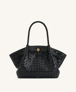 Hana Medium Weave Texture Tote Bag - Black