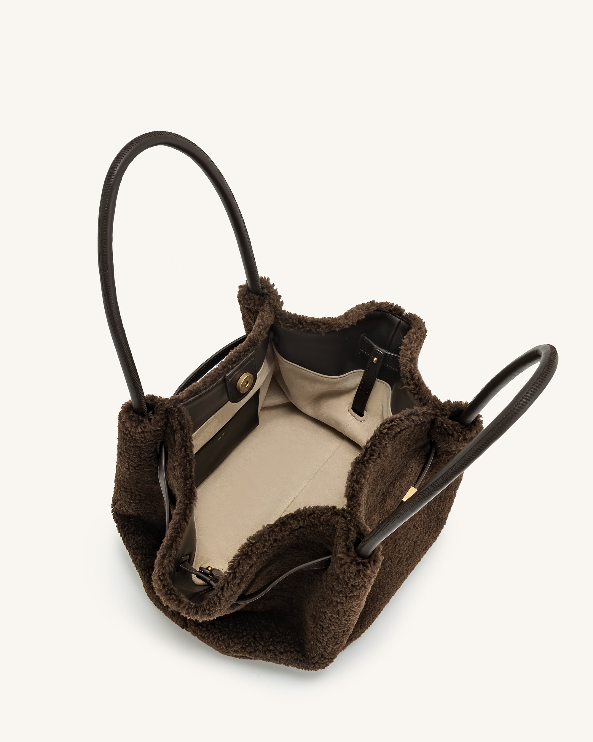Hana Medium Faux Fur Tote Bag - Mocha Brown - Image 6