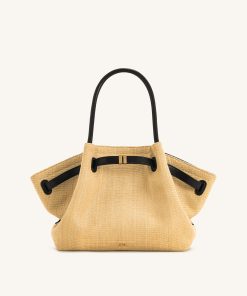 Hana  Medium Faux Straw Tote Bag - Brown Straw