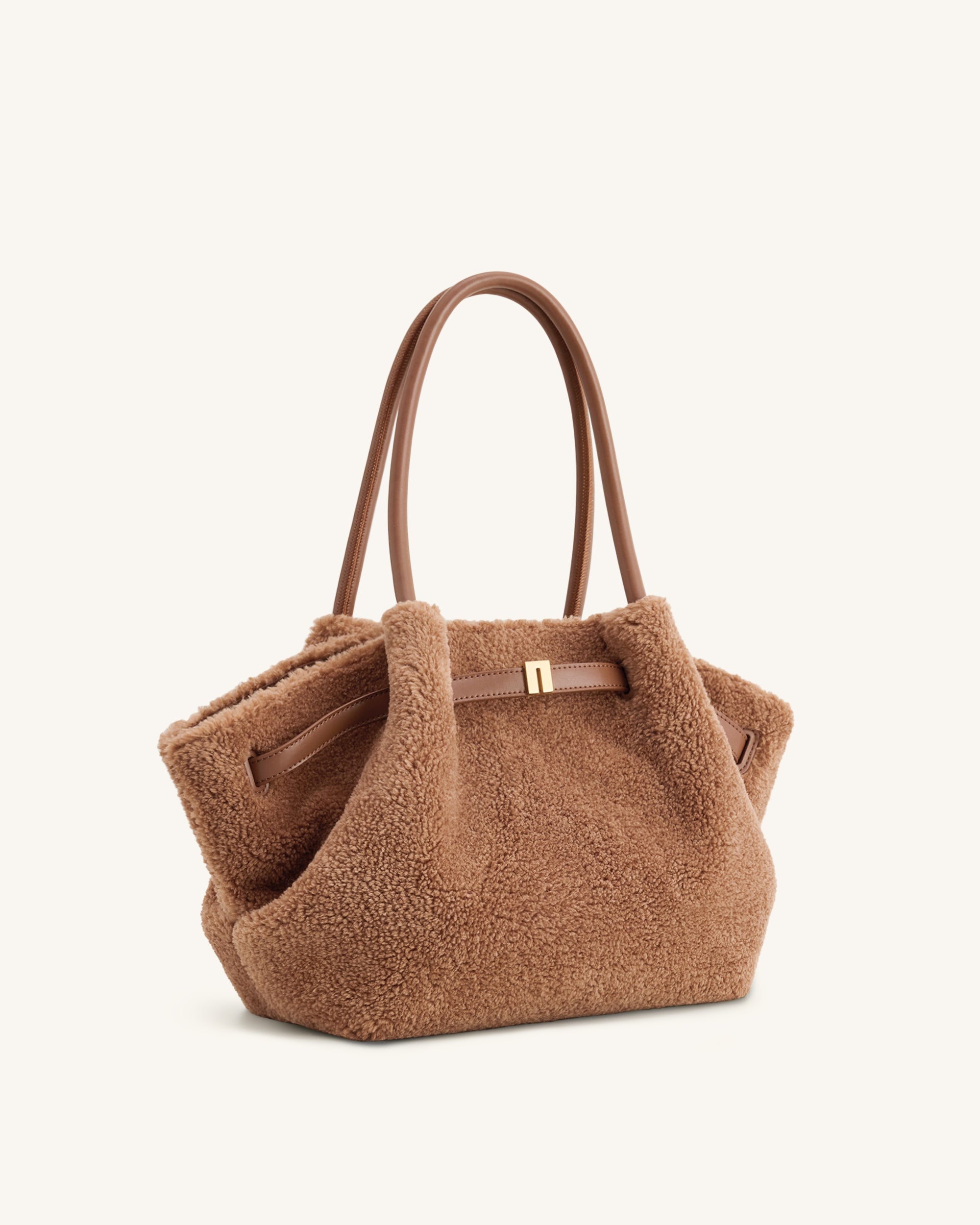 Hana Medium Faux Fur Tote Bag - Coffee Brown - Image 3