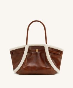 Alternative view of Hana Medium Faux Shearling Trim Tote Bag - Brown