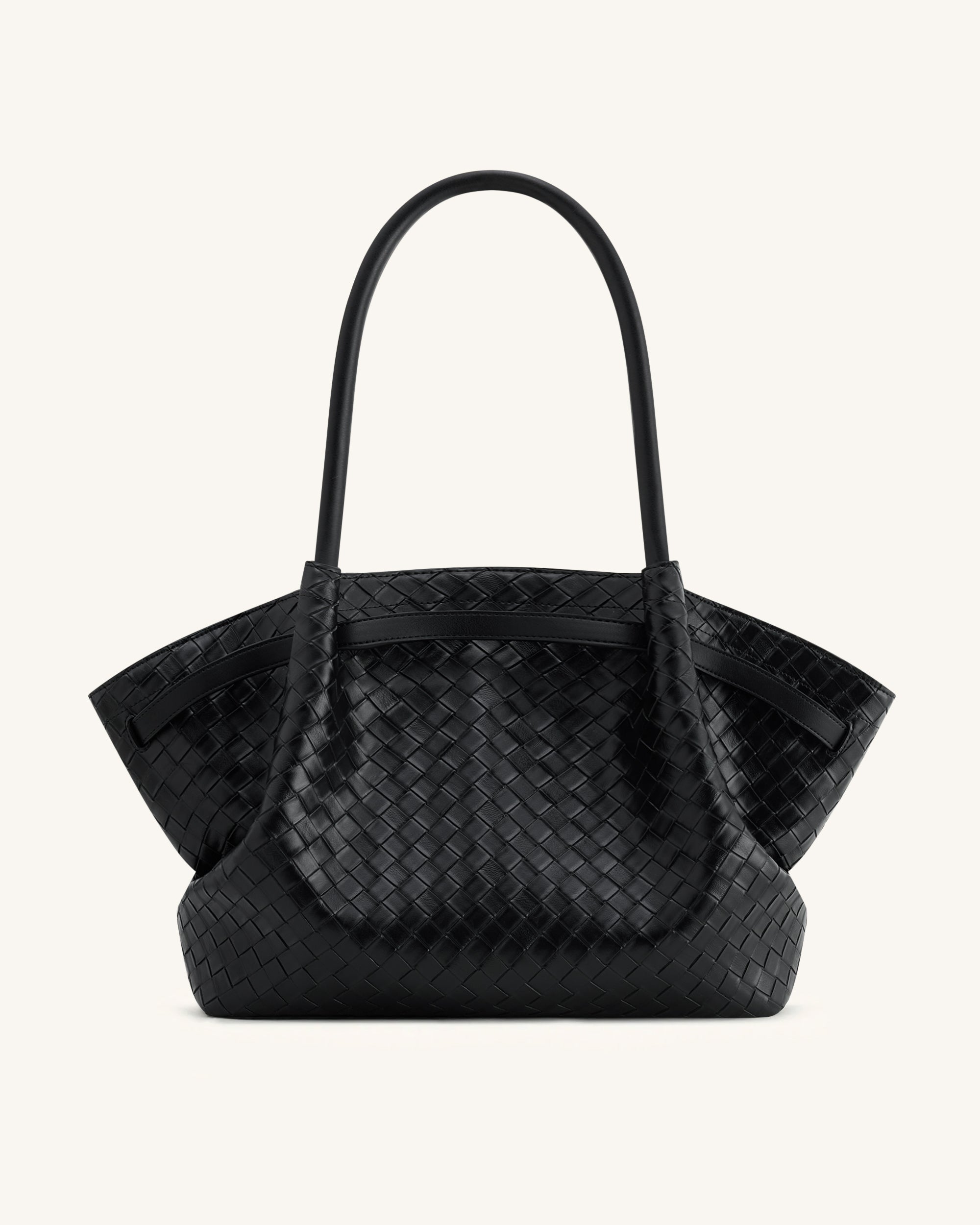 Hana Large Weave Texture Tote Bag - Black - Image 4