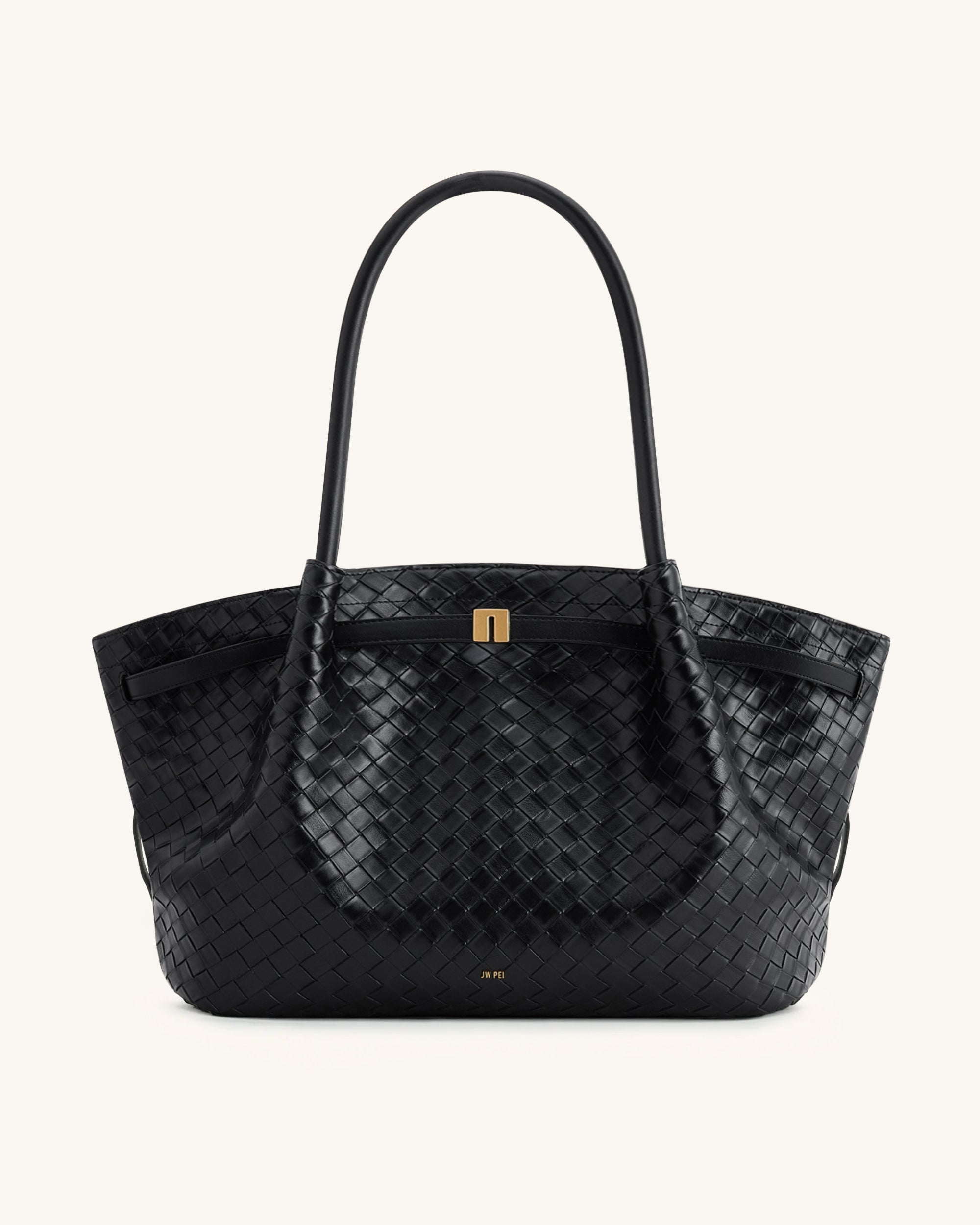 Hana Large Weave Texture Tote Bag - Black - Image 2