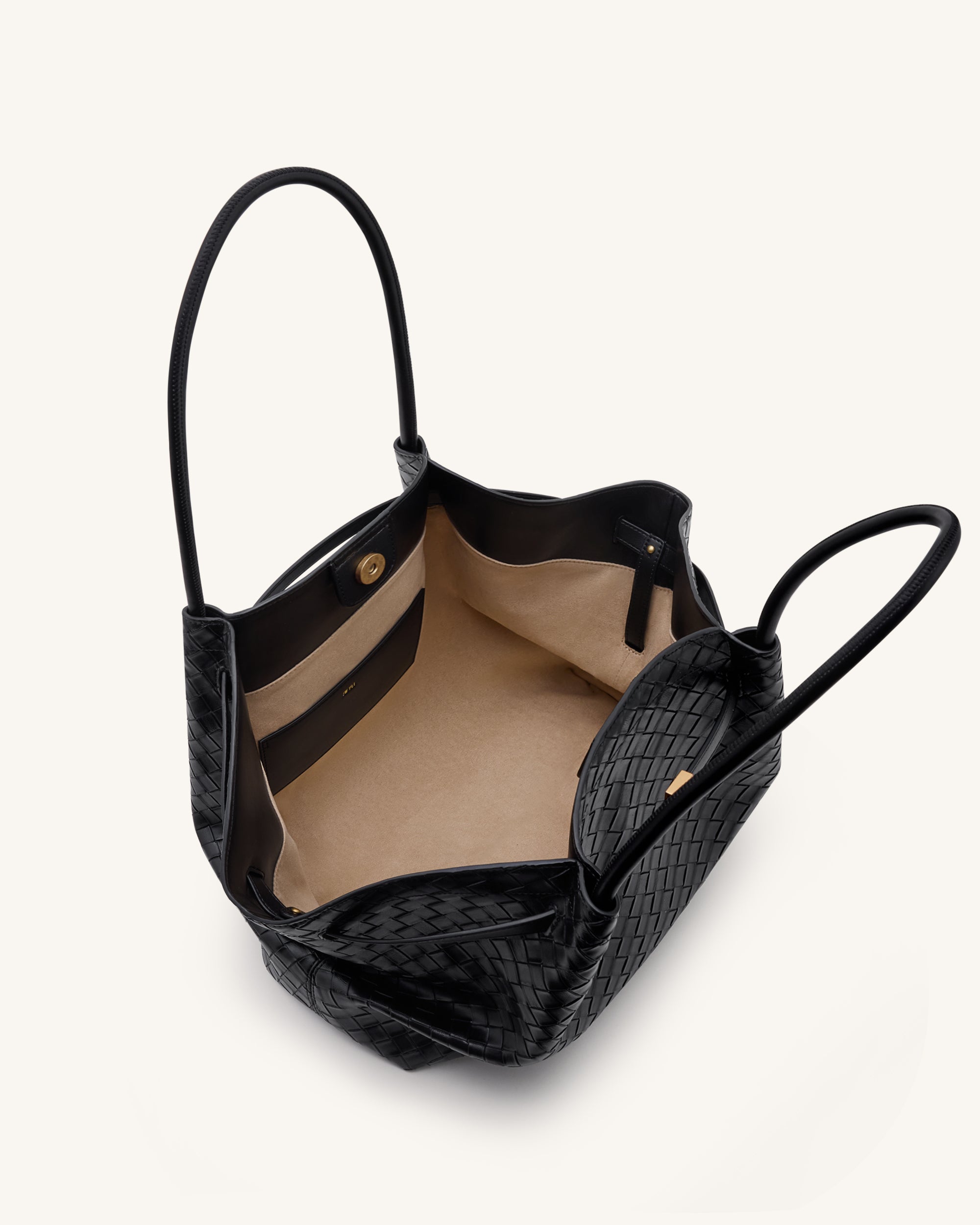 Hana Large Weave Texture Tote Bag - Black - Image 5