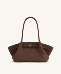 Hana Wide Faux Suede Tote Bag - Dark Brown
