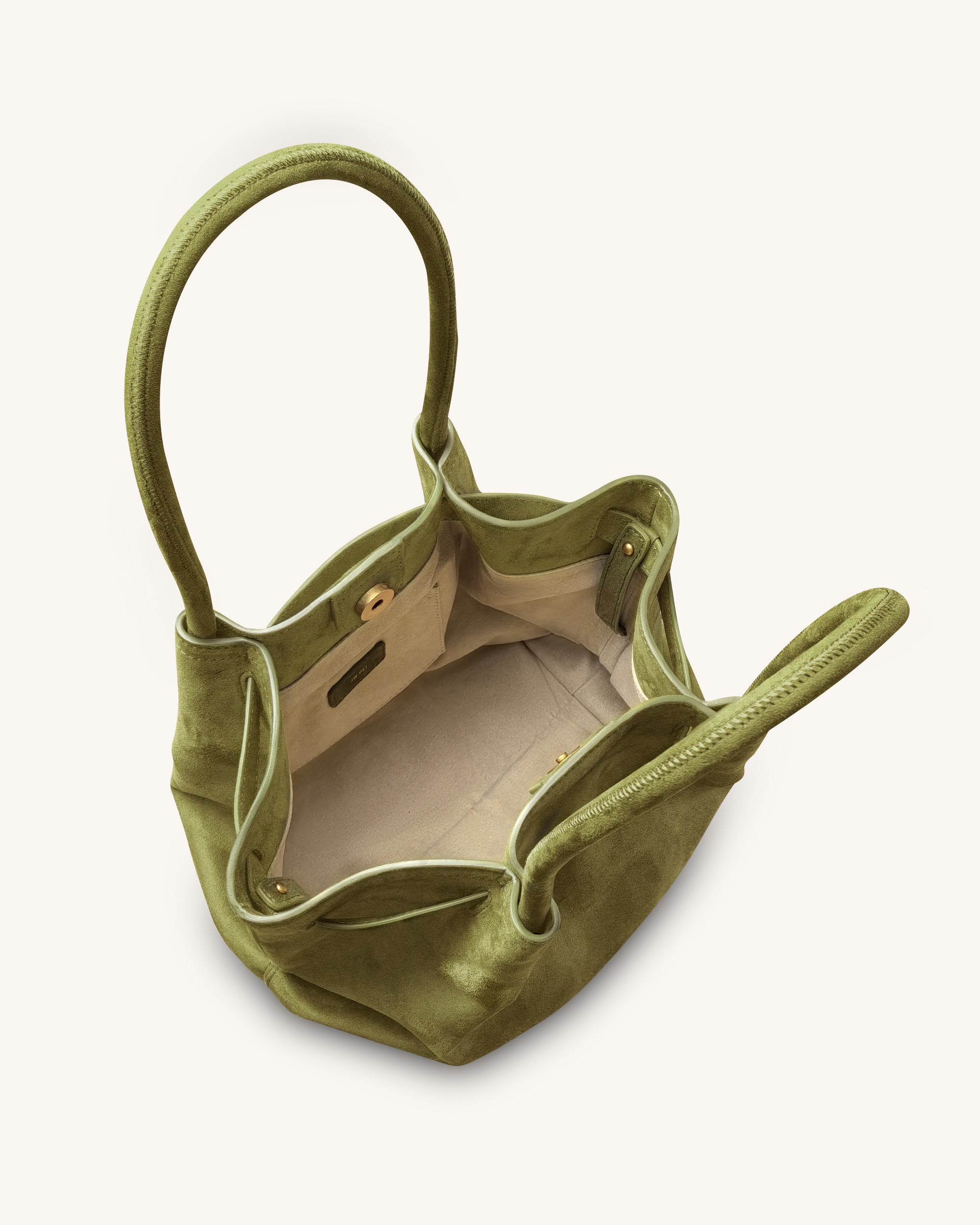 Hana Column Faux Suede Tote Bag - Olive Green - Image 4