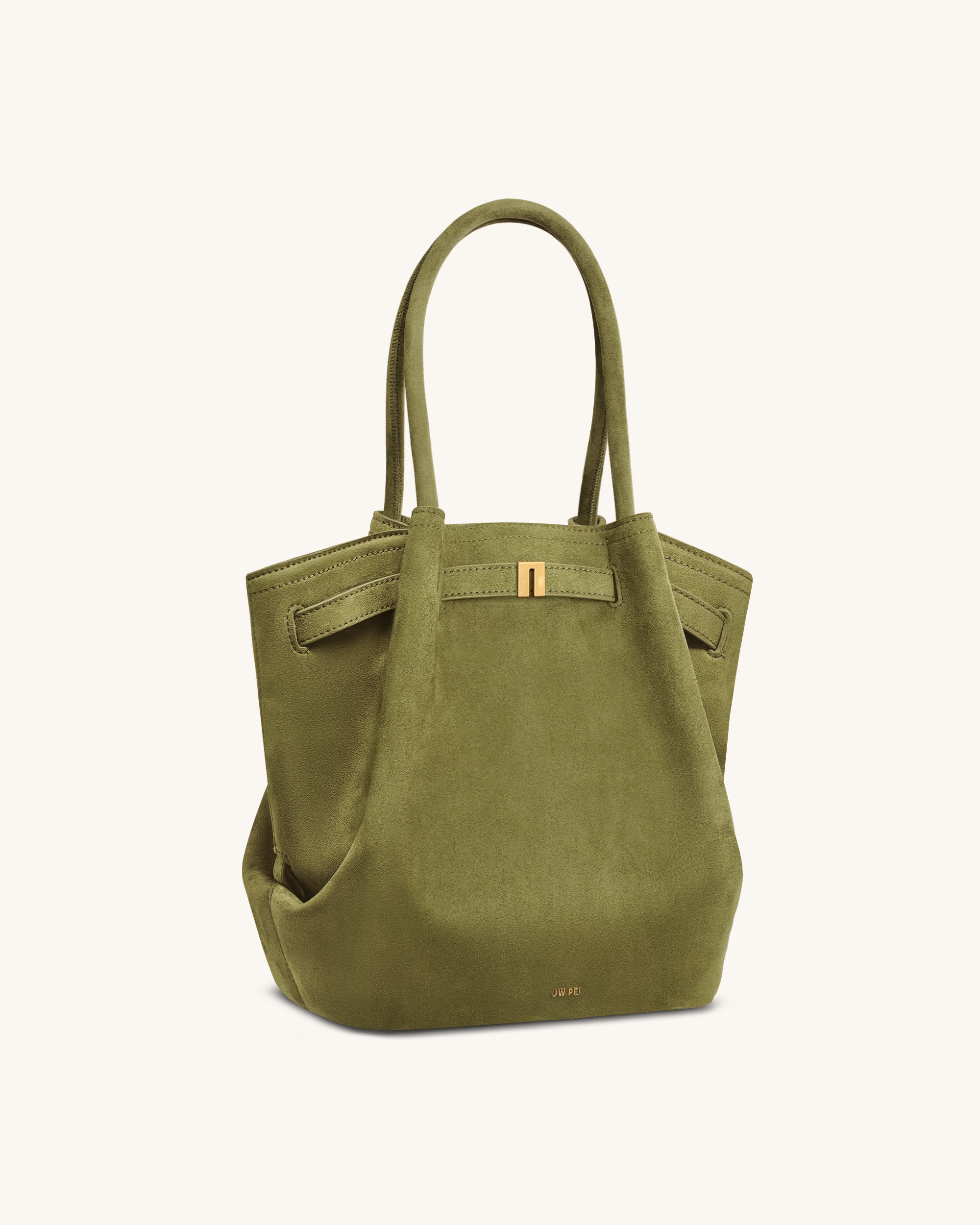 Hana Column Faux Suede Tote Bag - Olive Green - Image 2