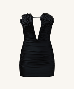 Alternative view of Bailee Black Floral Applique And Ruched Tube Mini Dress - Black