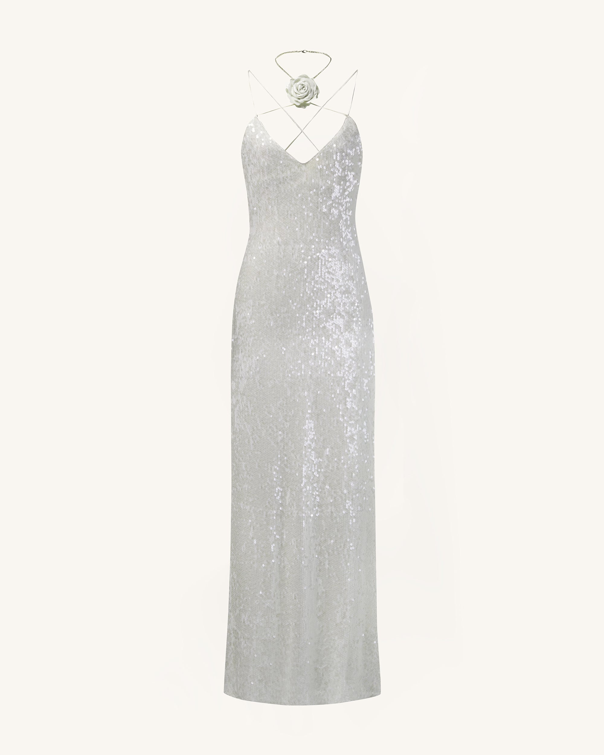 Heisey White Sequinned Rosette Maxi Dress - White - Image 2