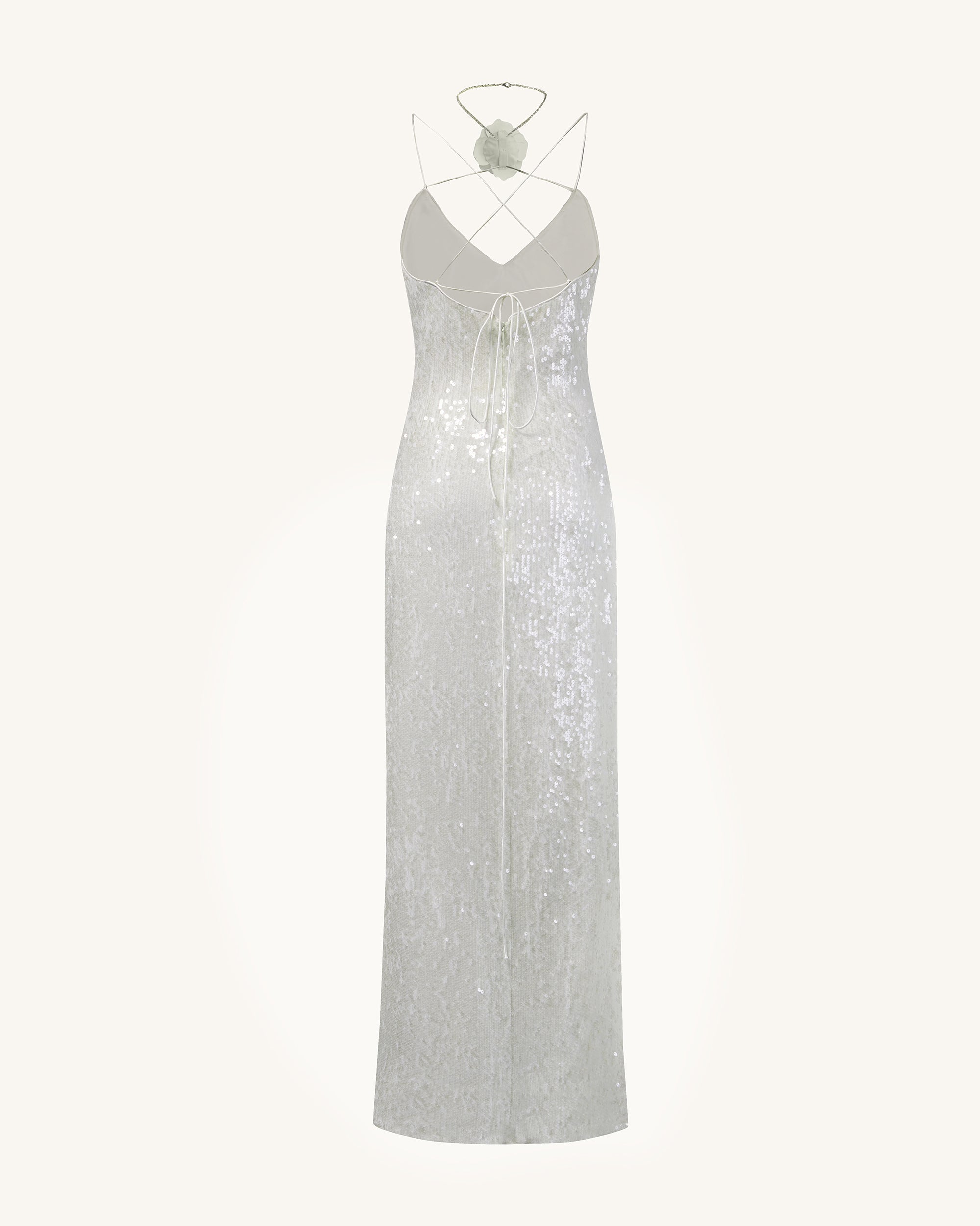 Heisey White Sequinned Rosette Maxi Dress - White - Image 3