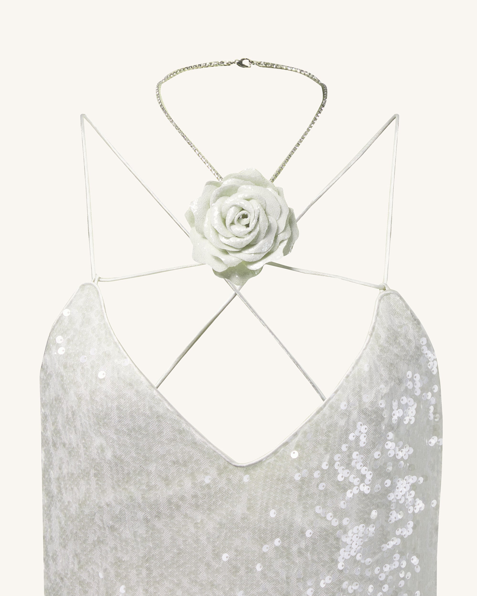 Heisey White Sequinned Rosette Maxi Dress - White - Image 4