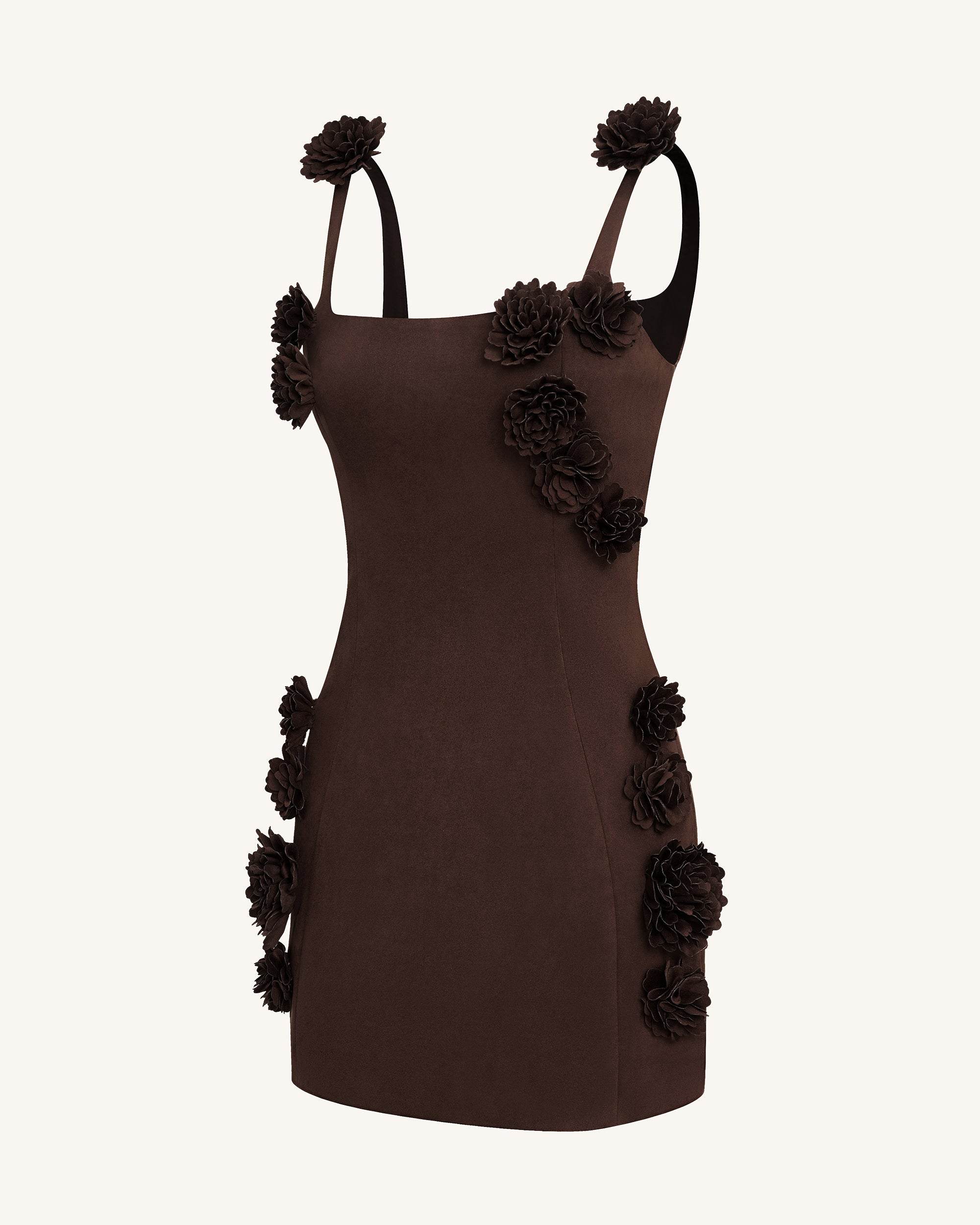 Elaina Pink Rosette Applique Mini Dress - Chocolate Brown - Image 4