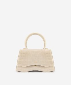 Molly Top Handle Bag - Light Beige Croc