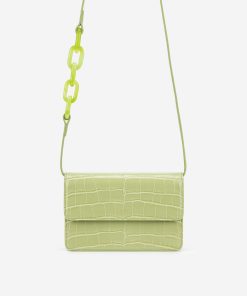 Julia Acrylic Chain Crossbody Bag - Sage Green Croc