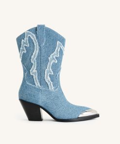 Riya Denim Cowboy Boot - Blue