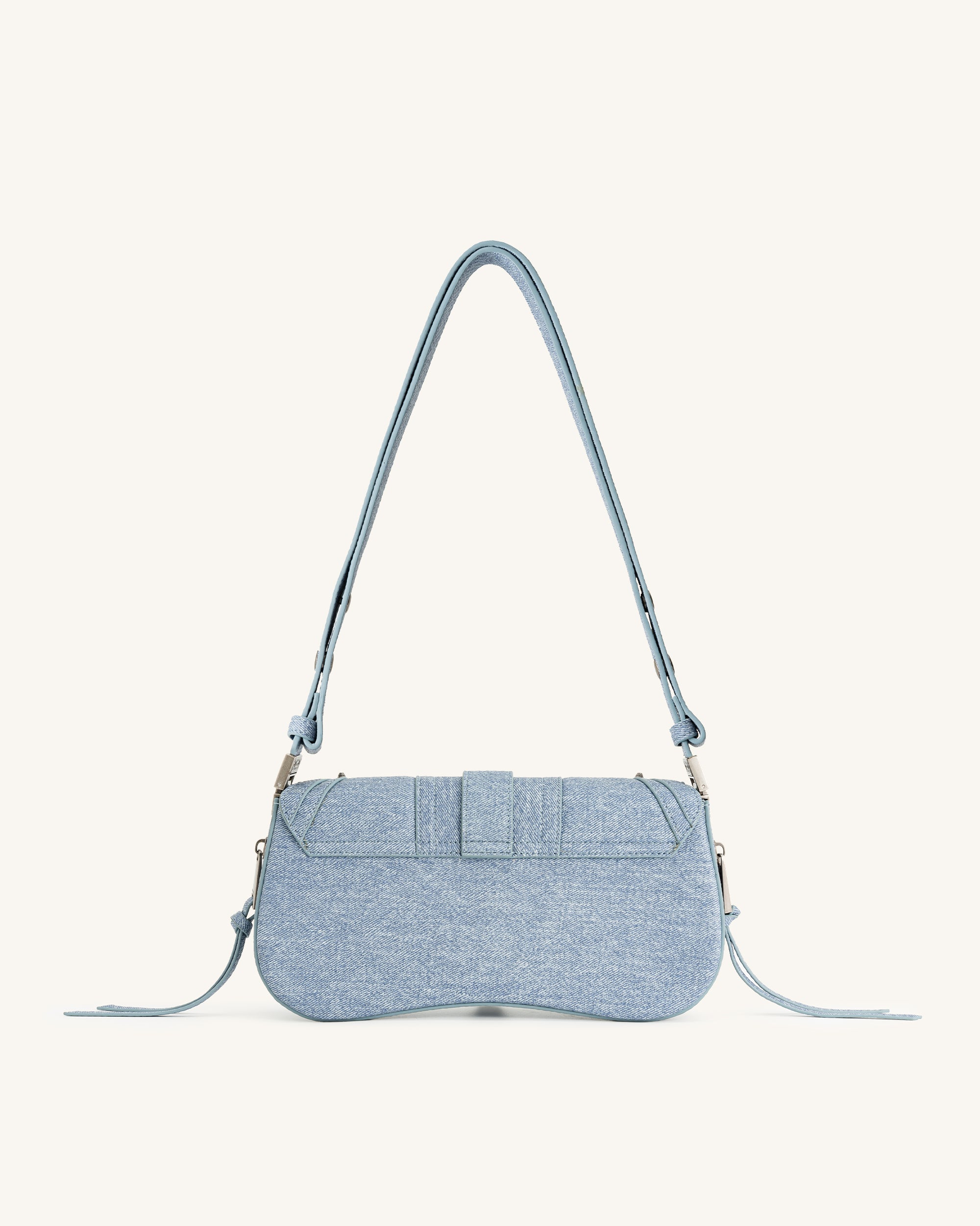 Joy Denim Embossed Curved Shoulder Bag - Blue - Image 4