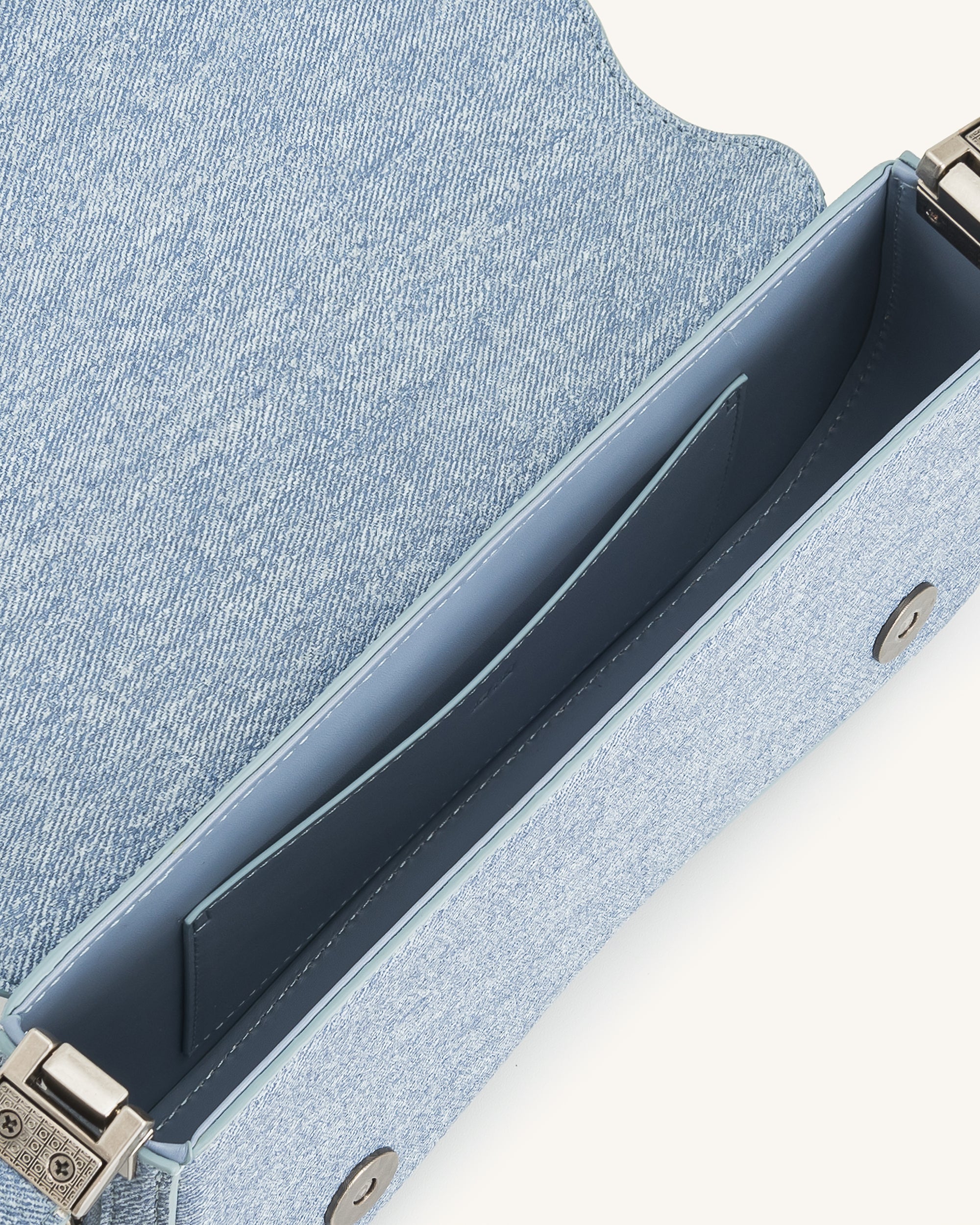 Joy Denim Embossed Curved Shoulder Bag - Blue - Image 5