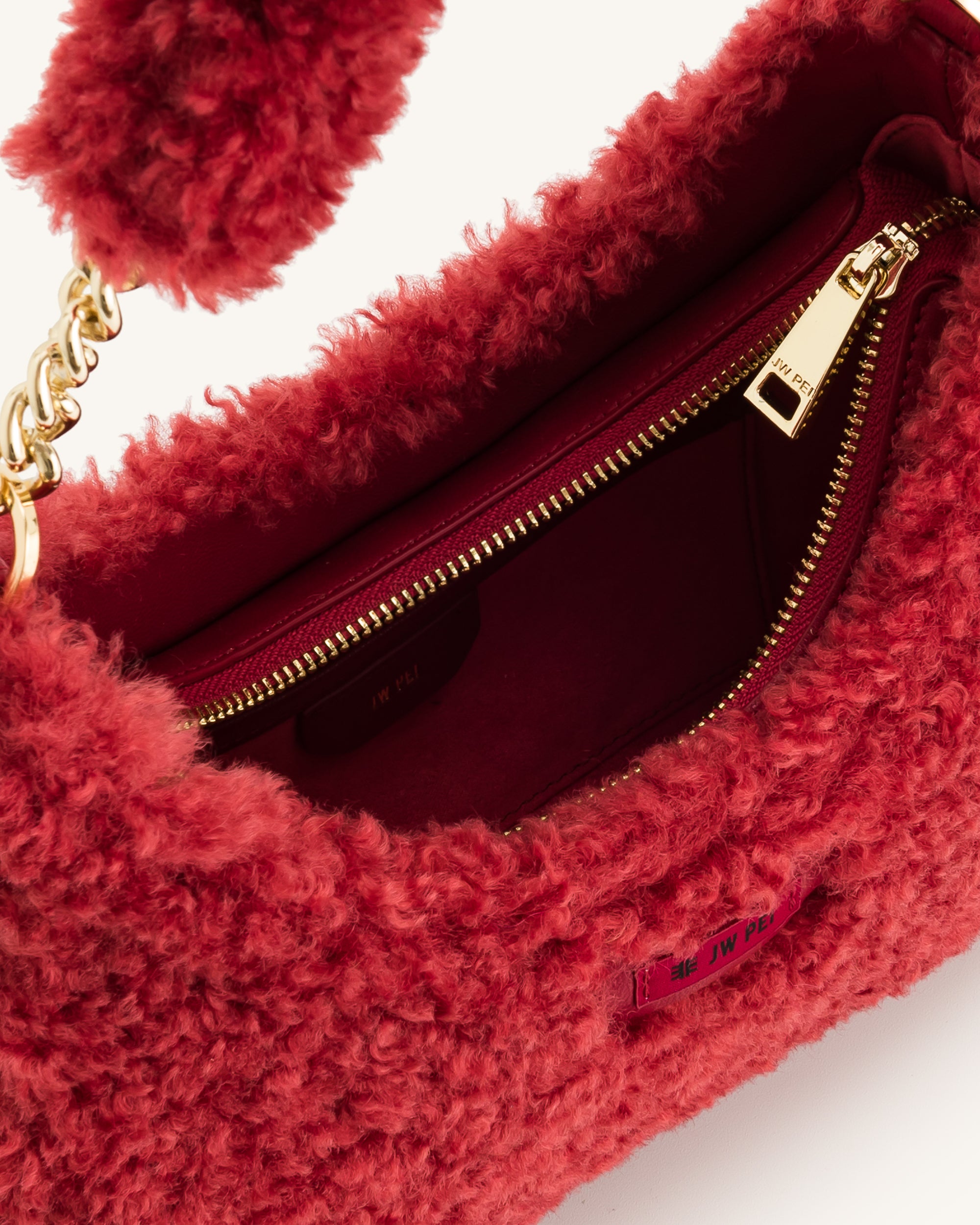 Ruby Faux Fur Fabric Shoulder Bag - Magenta - Image 4