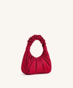 Alternative view of Gabbi Artificial Crystal Medium Ruched Hobo Handbag - Red