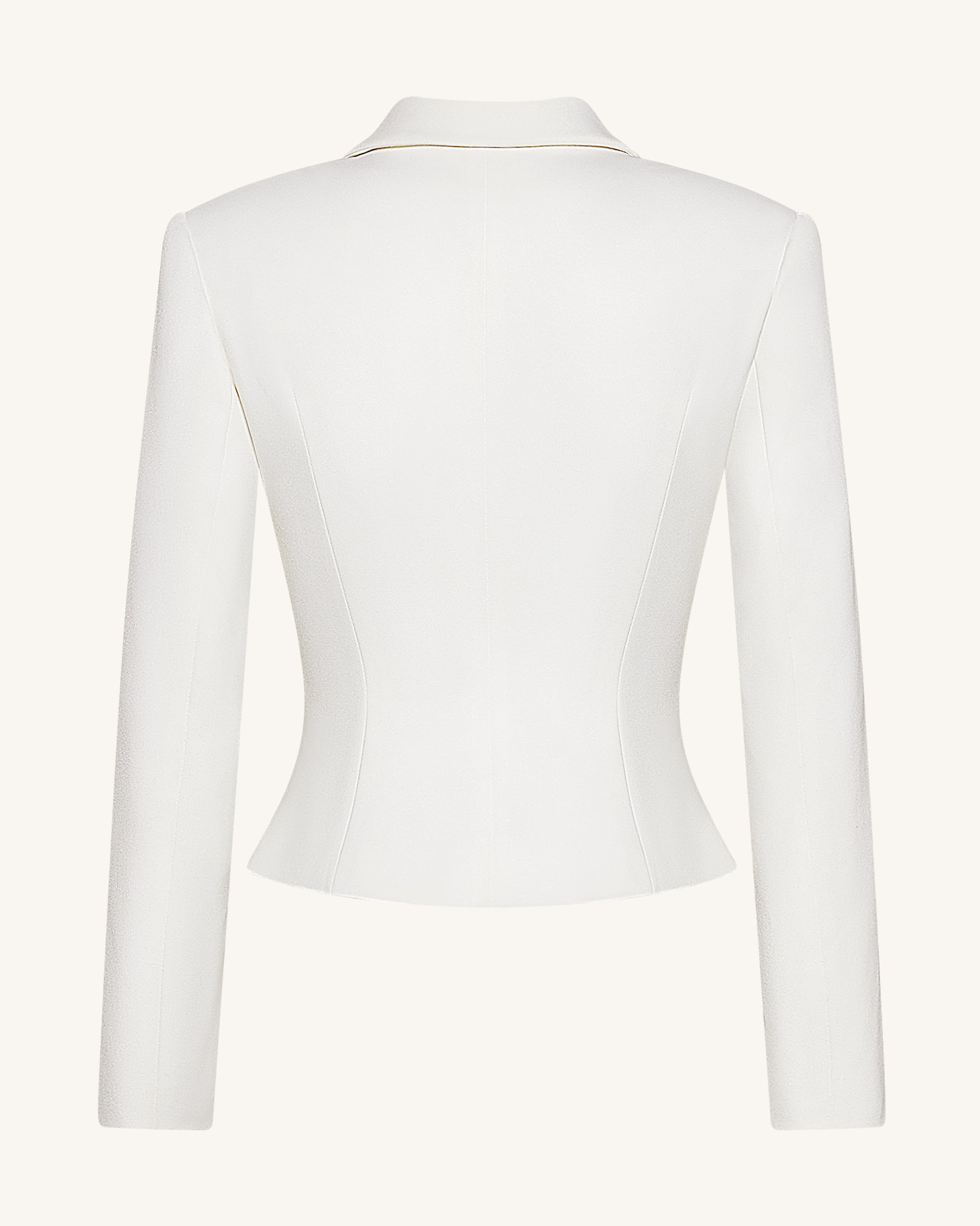 Sculpted Waist Cropped Blazer - White - Image 3