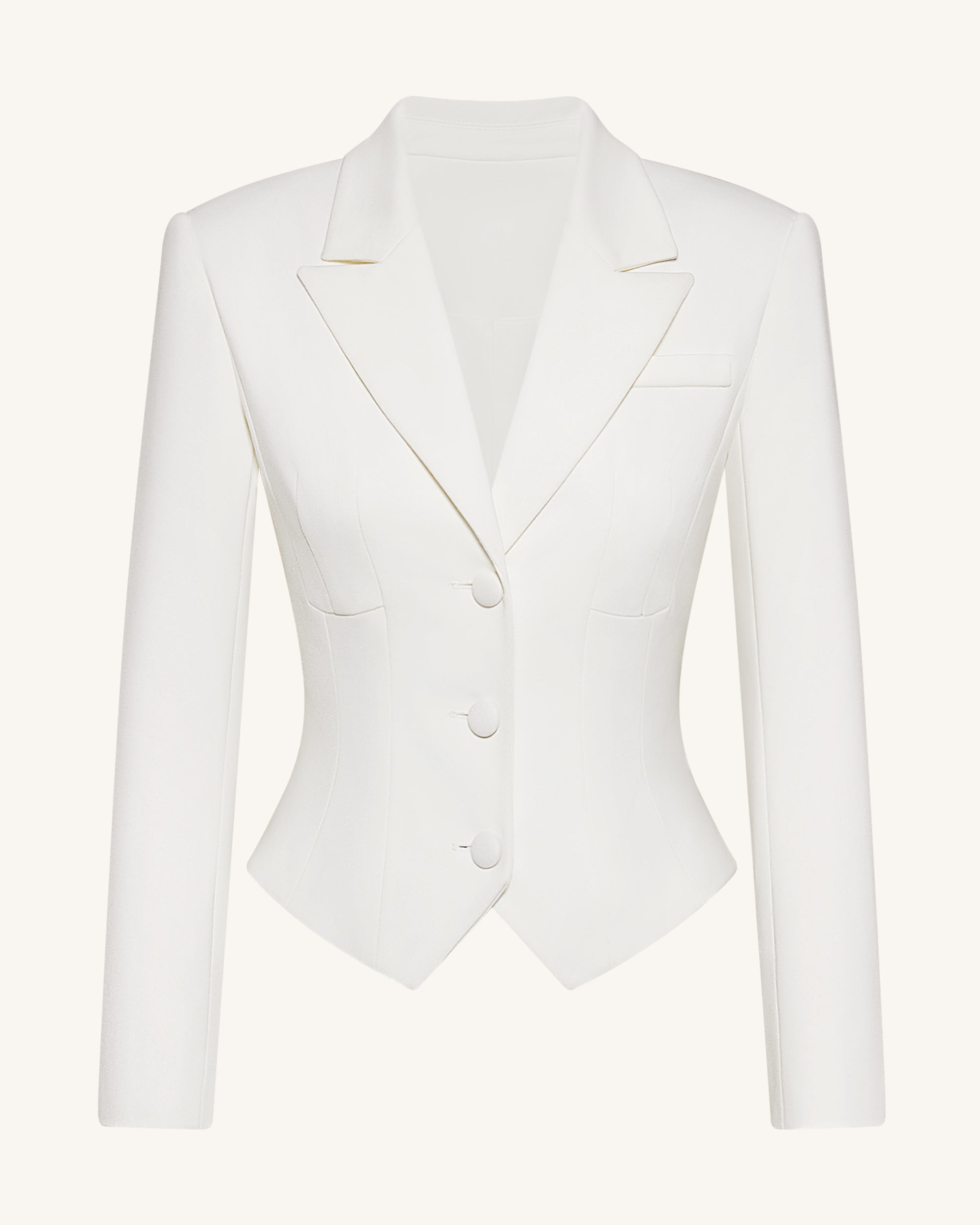 Sculpted Waist Cropped Blazer - White - Image 2