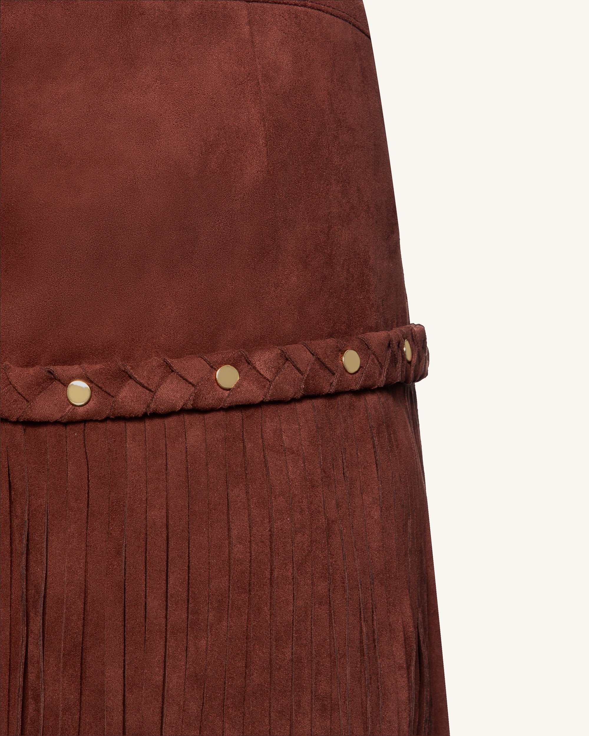 Western-Style Sueded Fringe Skirt - Burgundy - Image 5