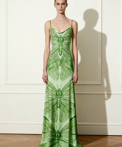 Dragonfly Totem Maxi Dress - Green