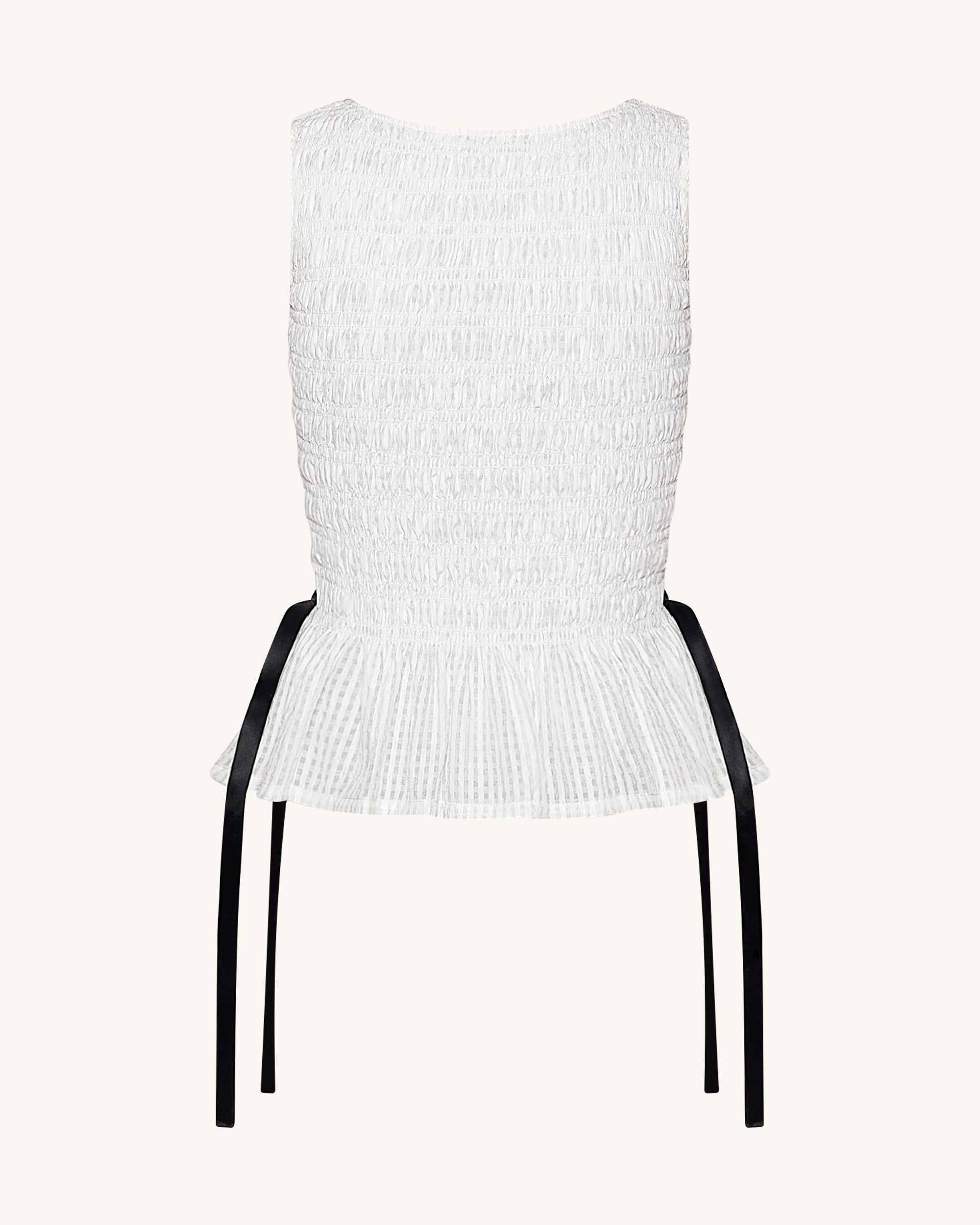 Smocked Peplum Sleeveless Top - White - Image 4