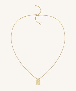 Alternative view of Roman Small Arch Pendant Necklace - 18ct Gold Plated & White Zircon