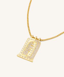Roman Small Arch Pendant Necklace - 18ct Gold Plated & White Zircon