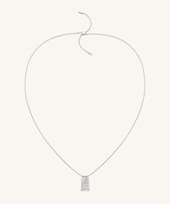 Alternative view of Roman Small Arch Pendant Necklace - 18ct White Gold Plated & White Zircon