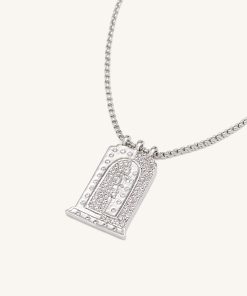 Roman Small Arch Pendant Necklace - 18ct White Gold Plated & White Zircon