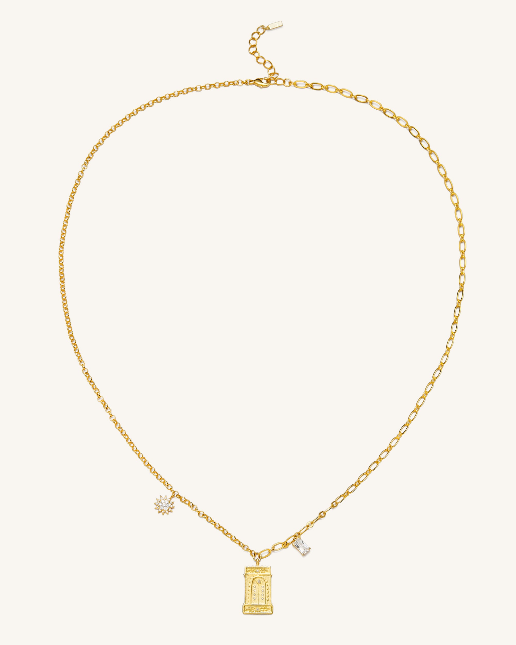 Roman Arch Pendant Necklace - 18ct Gold Plated & White Zircon - Image 2