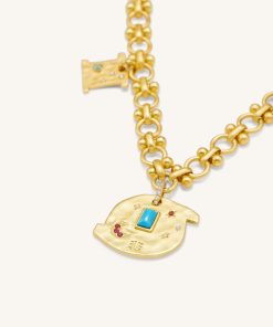 Alternative view of Cosmos Round Multi Charm Necklace - 18ct Gold Plated & Turquoise & Multicolor Zircon & Blue And White Porcelain Beads