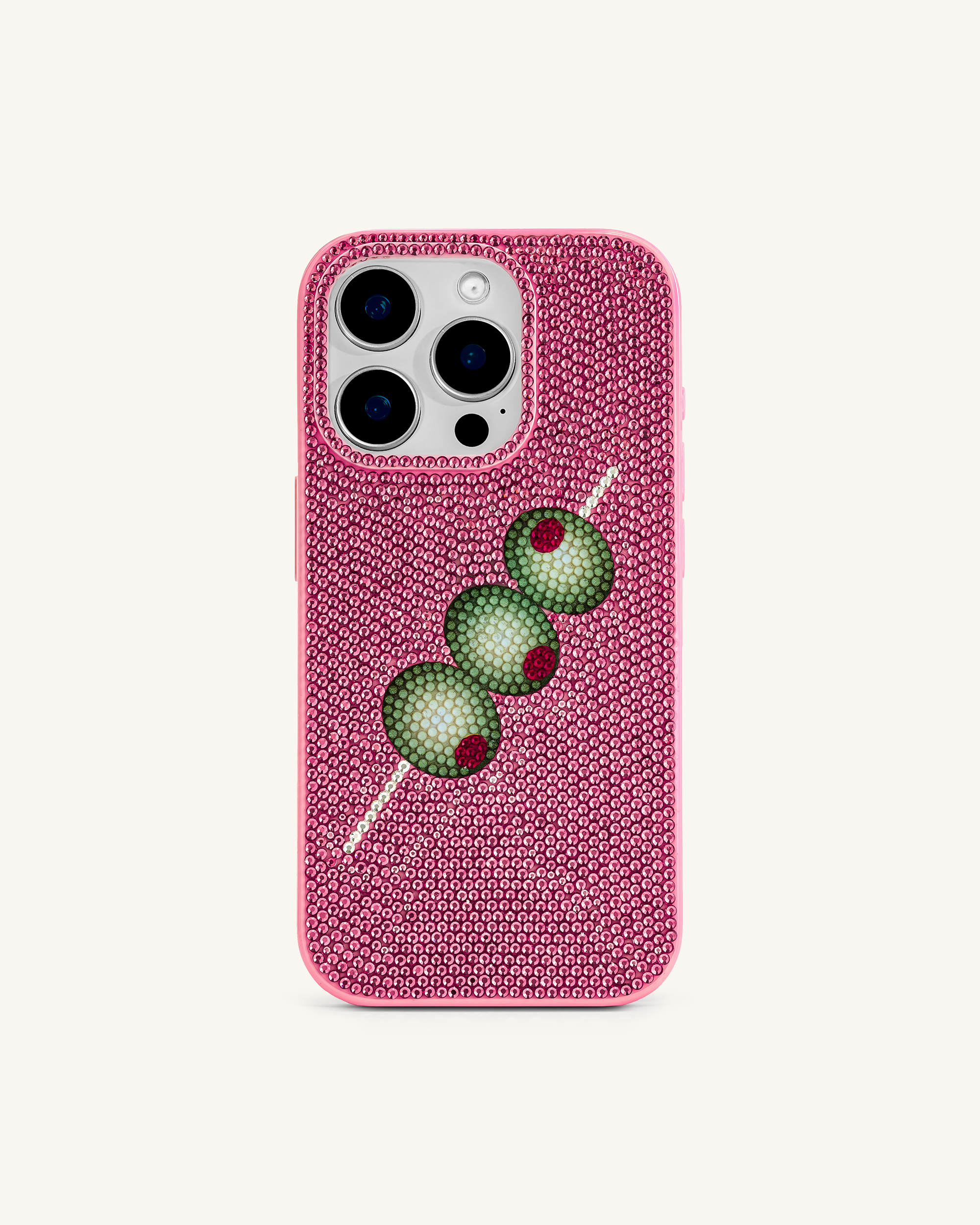 Olive Skewer Rhinestone Phone Case – Pink