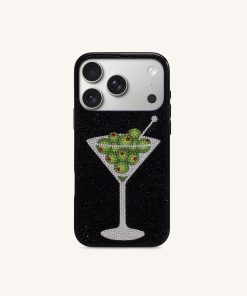 Olive Martini Artificial Crystal Phone Case - Black