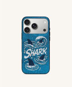 Shark Blue Artificial Crystal Phone Case - Blue
