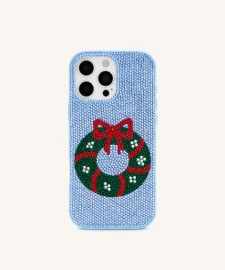 Holiday Wreath Bling Phone Case - Light Blue
