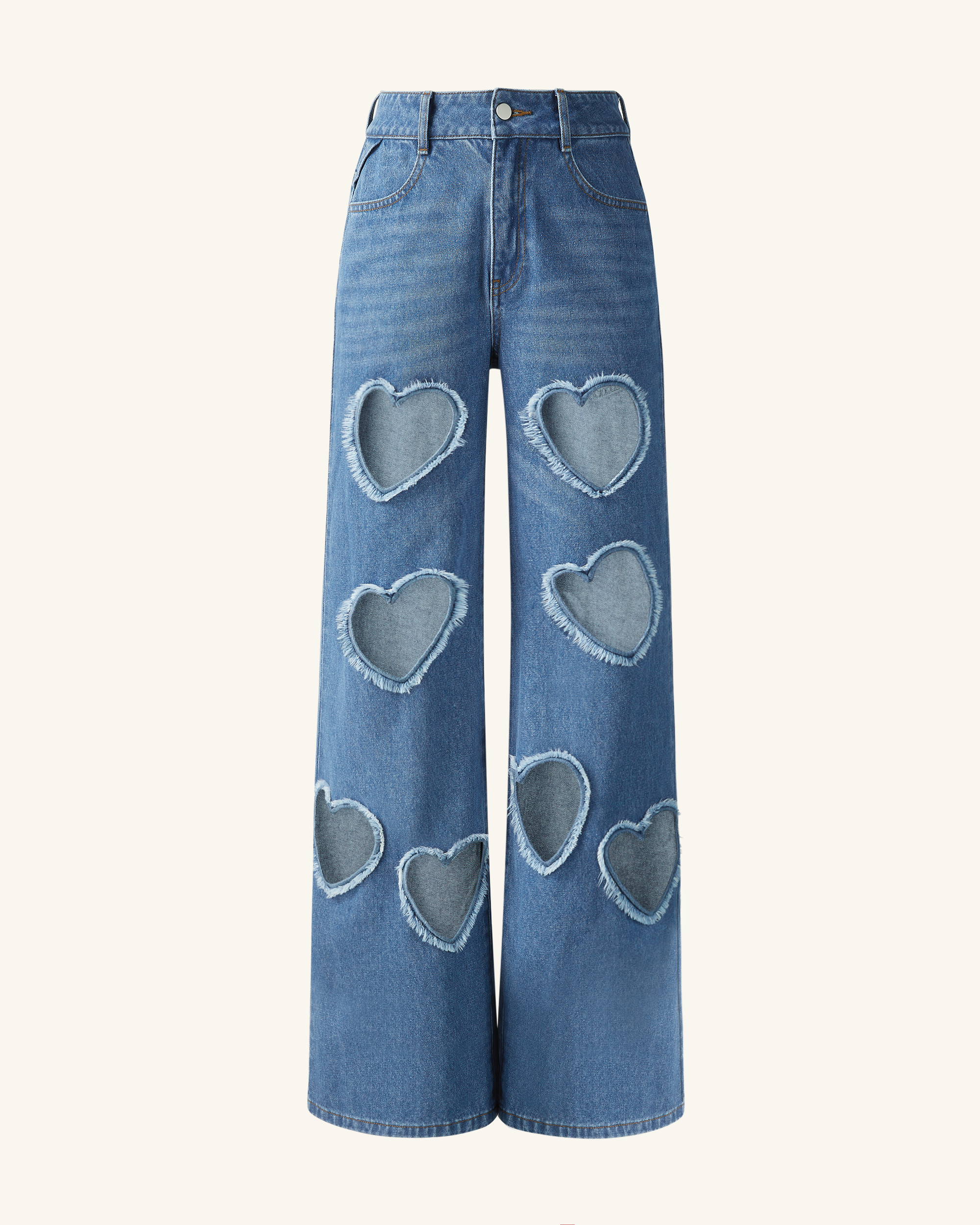 Sophia Embellished Heart Cut-Out Denim Jeans - Medium Blue - Image 2