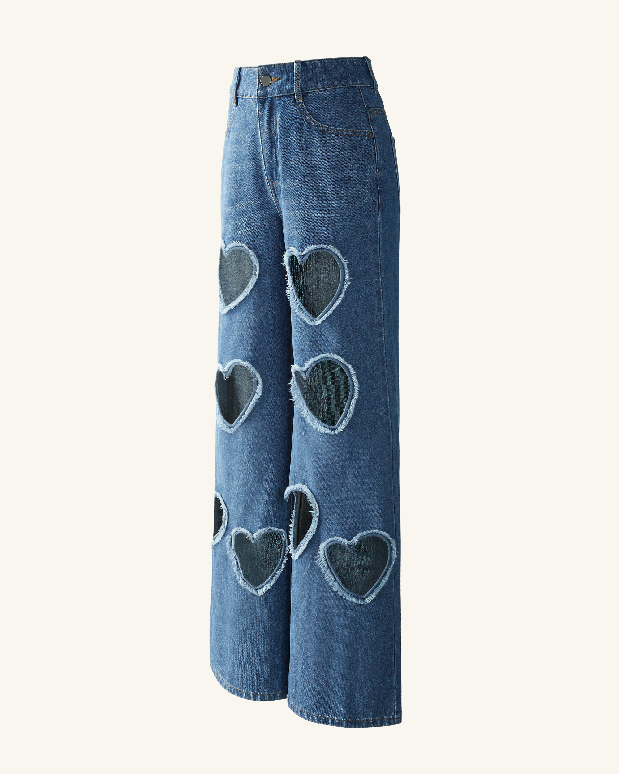 Sophia Embellished Heart Cut-Out Denim Jeans - Medium Blue - Image 3
