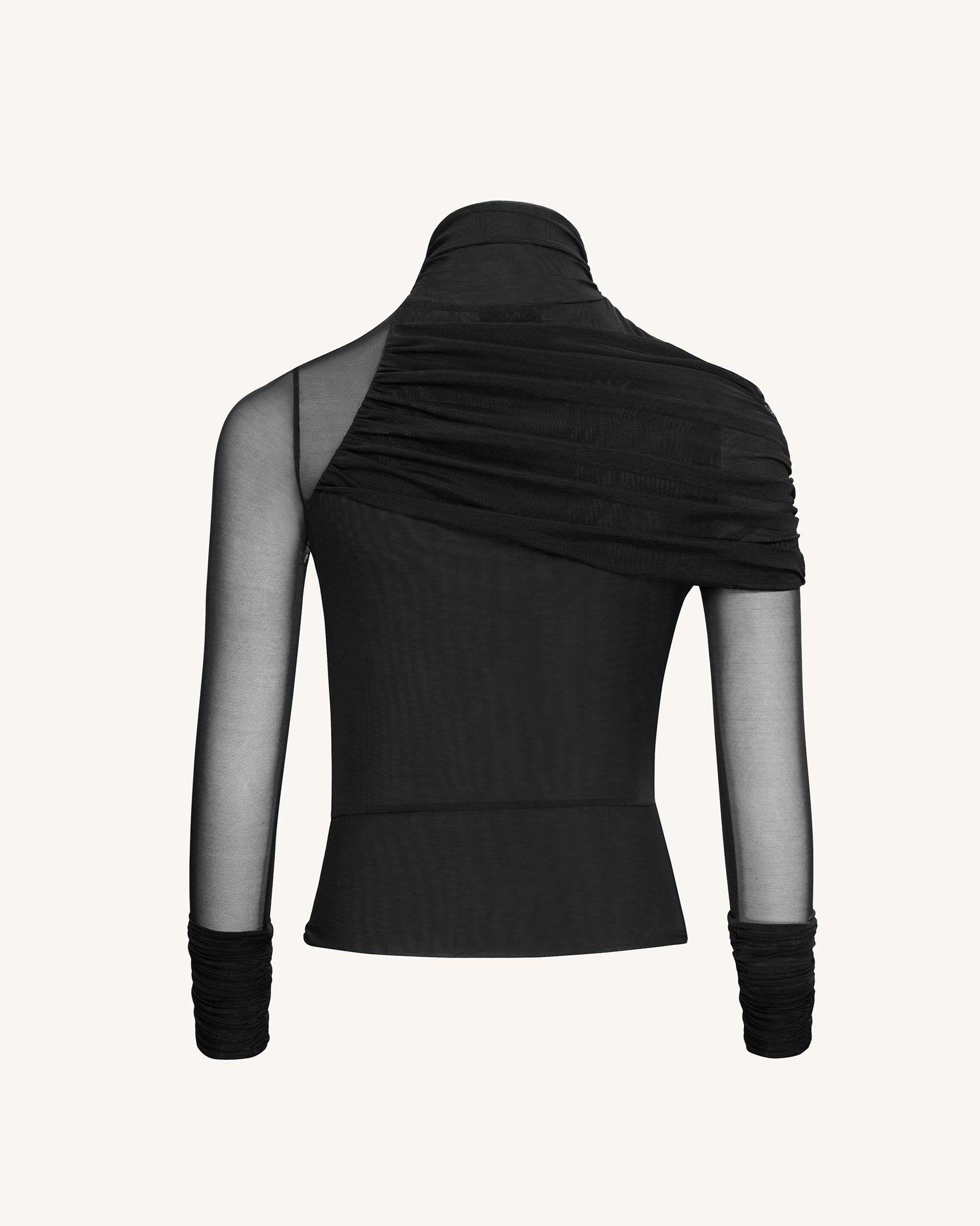 Ella Sheer Ruched Turtleneck Top - Black - Image 5