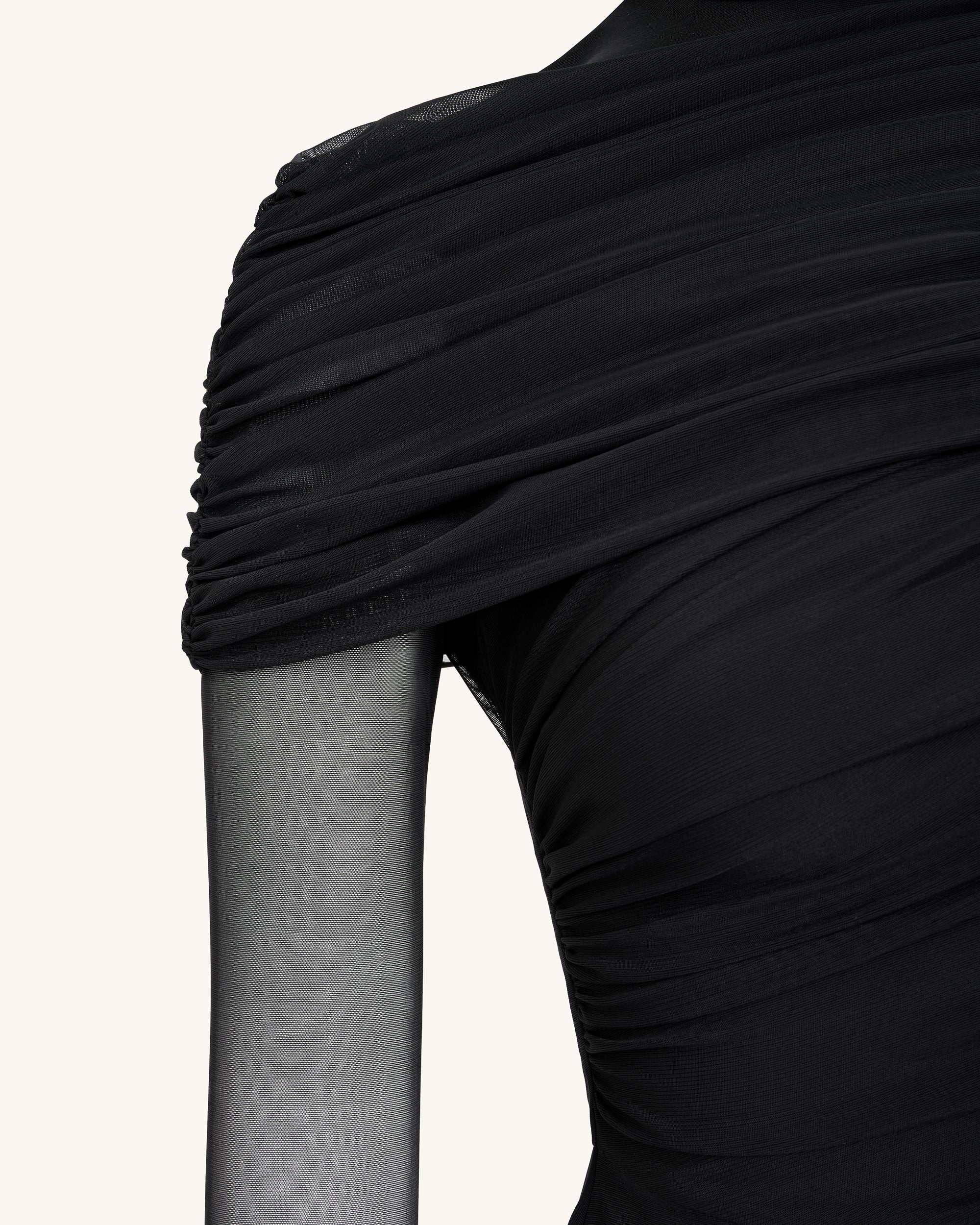 Ella Sheer Ruched Turtleneck Top - Black - Image 6