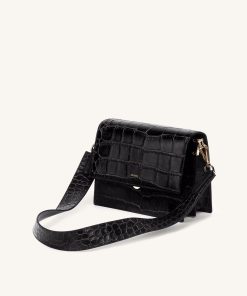 Mini Flap Crossbody - Black Croc
