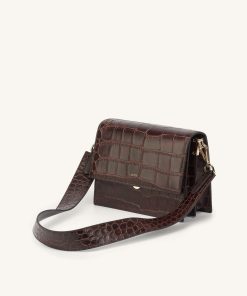 Mini Flap Crossbody - Brown Croc