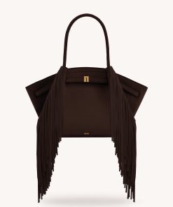 Hana Medium Faux Suede Fringe Tote Bag - Dark Brown